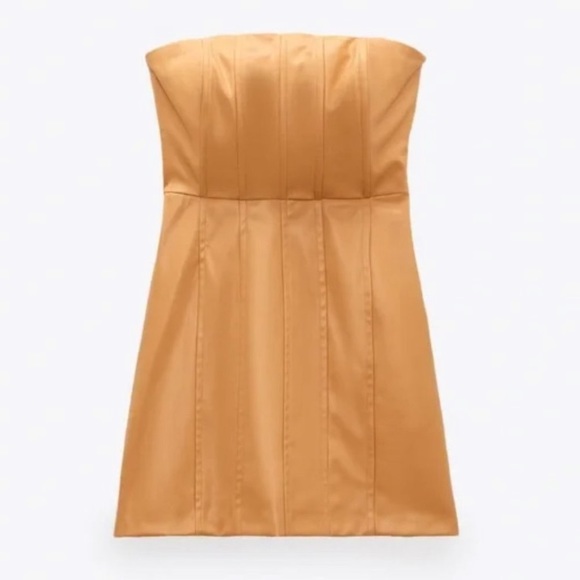 ✨LAST ZARA WOMAN NWT CARAMEL FAUX LEATHER DRESS SIZE MEDIUM - Picture 14 of 16